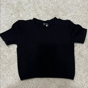 Zara Black Ribbed Short Sleeve Top